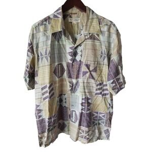TORI RICHARD Men's Short Sleeve Cotton Lawn Button Front Collar Shirt Size‎ L